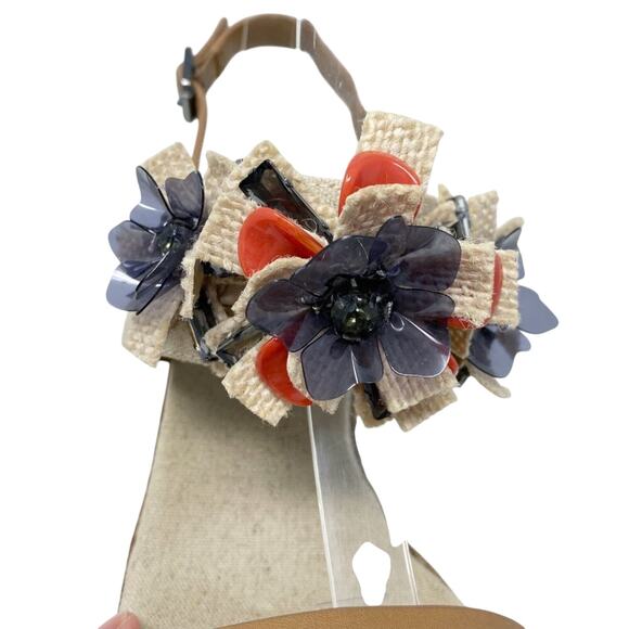 Tory Burch Tan Espadrille High Heel Wedge Sandals w Floral Detail Women's Sz 7.5 - Picture 3 of 11